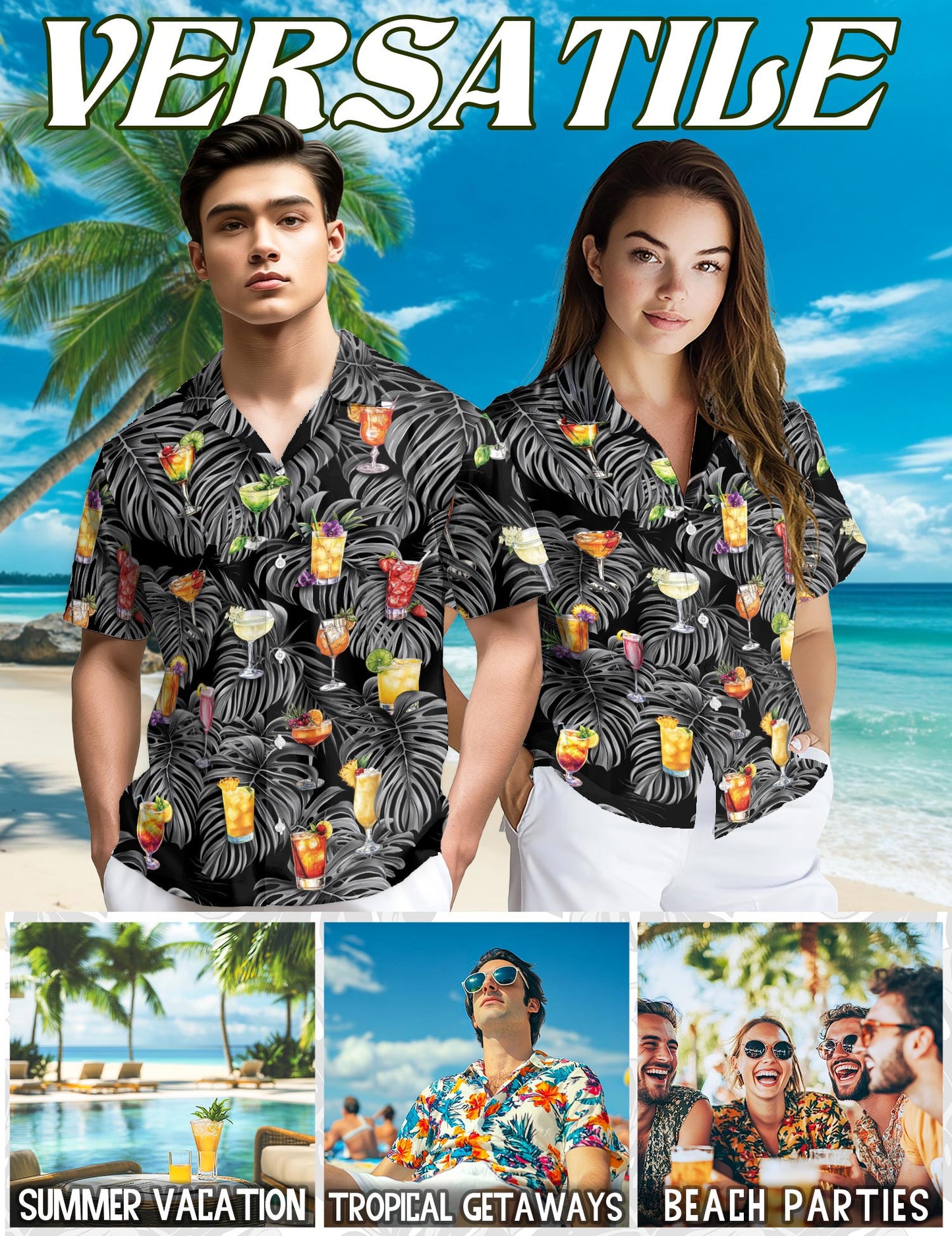 Bartender Cocktails Hawaiian Shirt for Men, Button Down Aloha Shirt - Azhawaiian