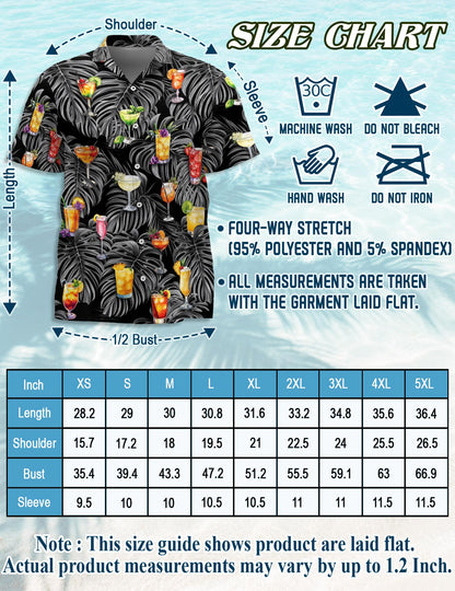 Bartender Cocktails Hawaiian Shirt for Men, Button Down Aloha Shirt - Azhawaiian