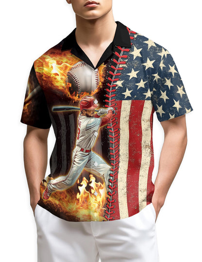Azhawaiian Baseball American Flag Hawaiian Shirt for Men