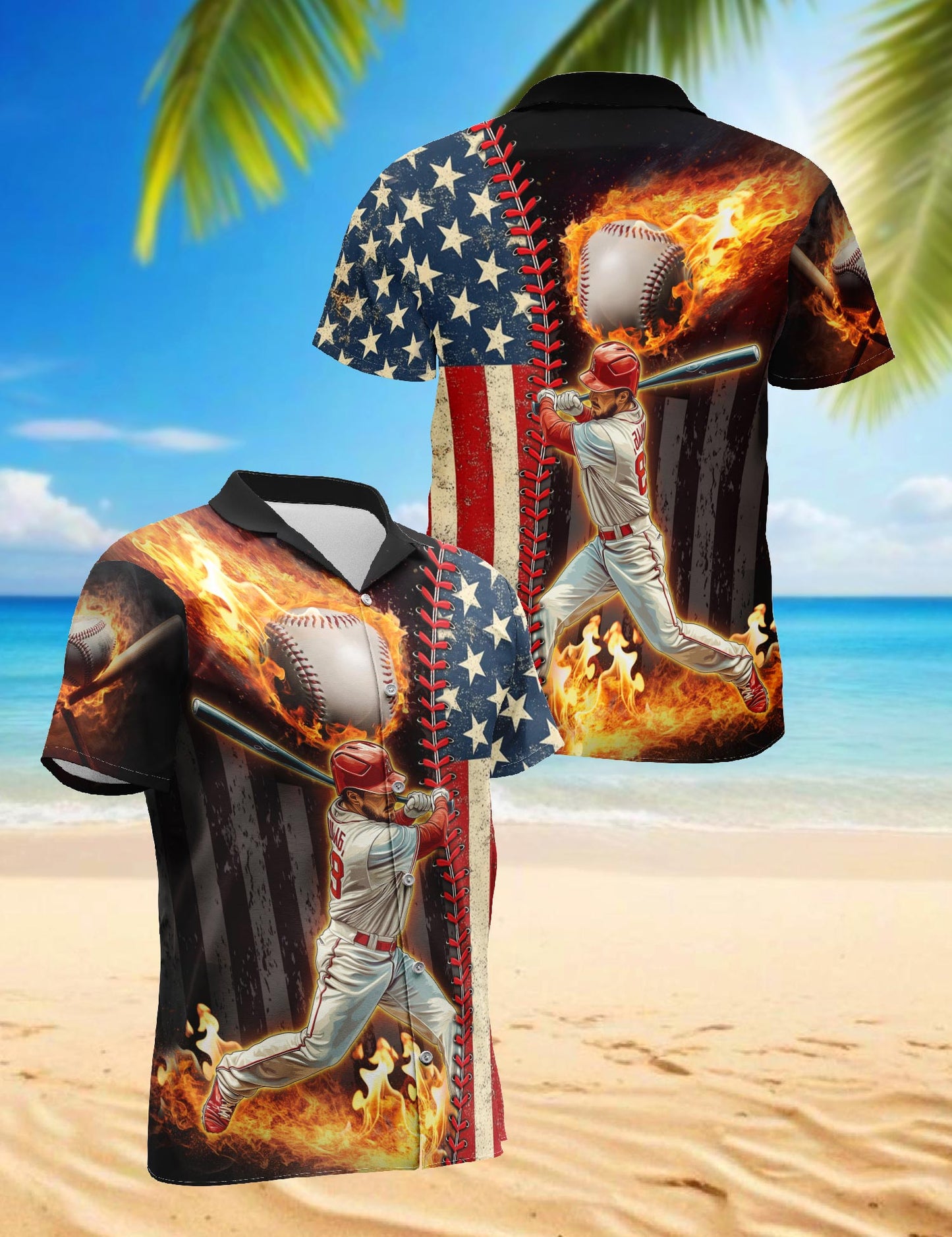 Baseball American Flag Hawaiian Shirt for Men, Button Down Aloha Shirt - Azhawaiian