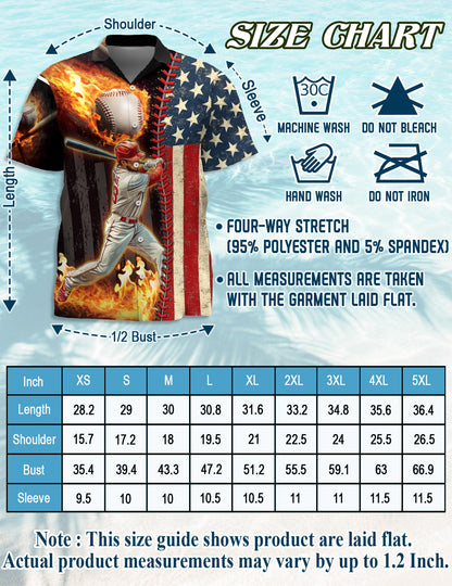 Baseball American Flag Hawaiian Shirt for Men, Button Down Aloha Shirt - Azhawaiian