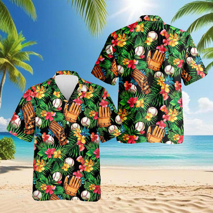 Baseball Art Tropical Hawaiian Shirt for Men, Button Down Aloha Shirt - Azhawaiian