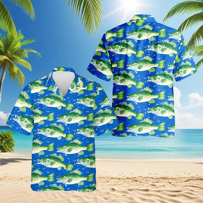 Bass Fish Pattern Hawaiian Shirt for Men, Button Down Aloha Shirt - Azhawaiian