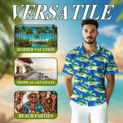 Bass Fish Pattern Hawaiian Shirt for Men, Button Down Aloha Shirt - Azhawaiian
