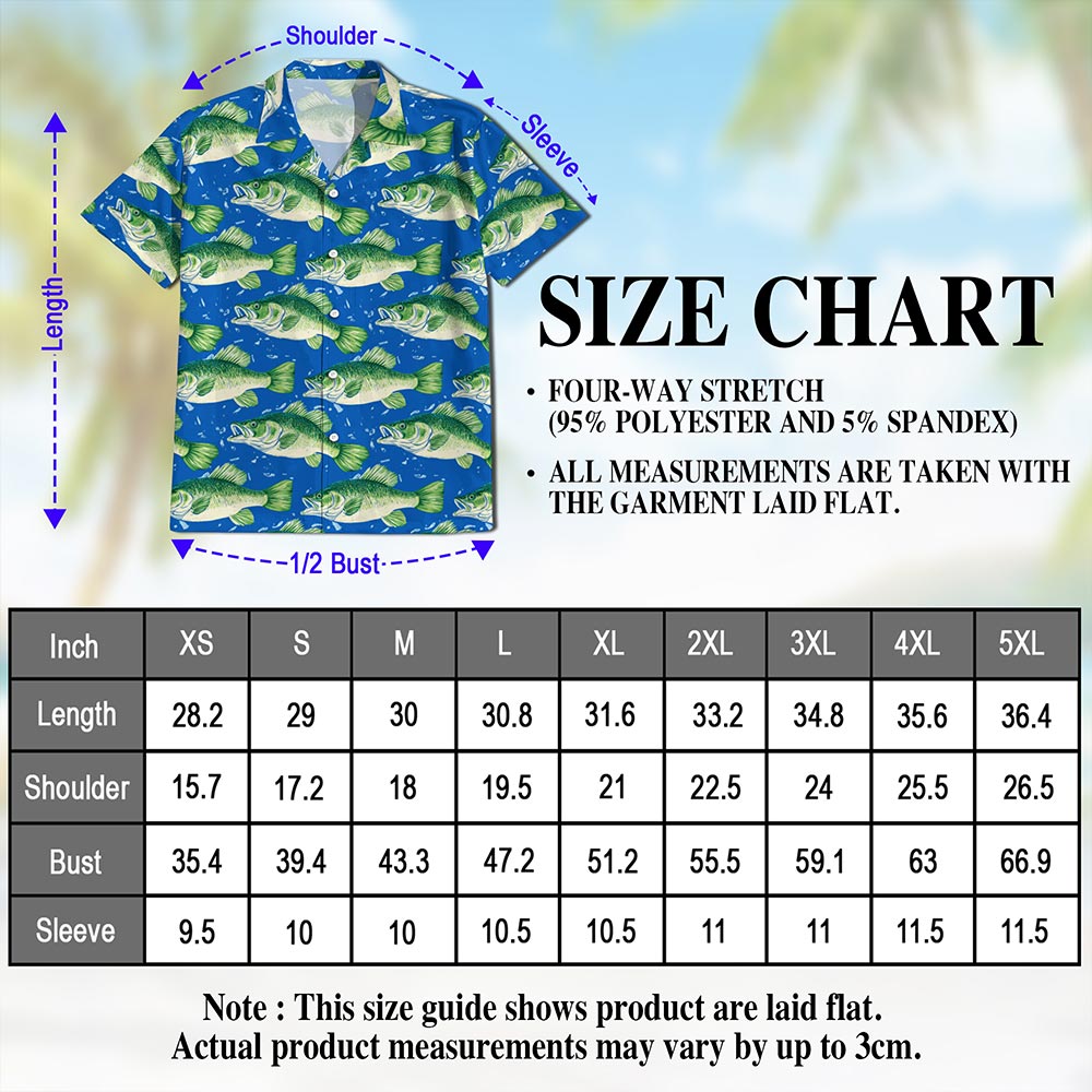 Bass Fish Pattern Hawaiian Shirt for Men, Button Down Aloha Shirt - Azhawaiian