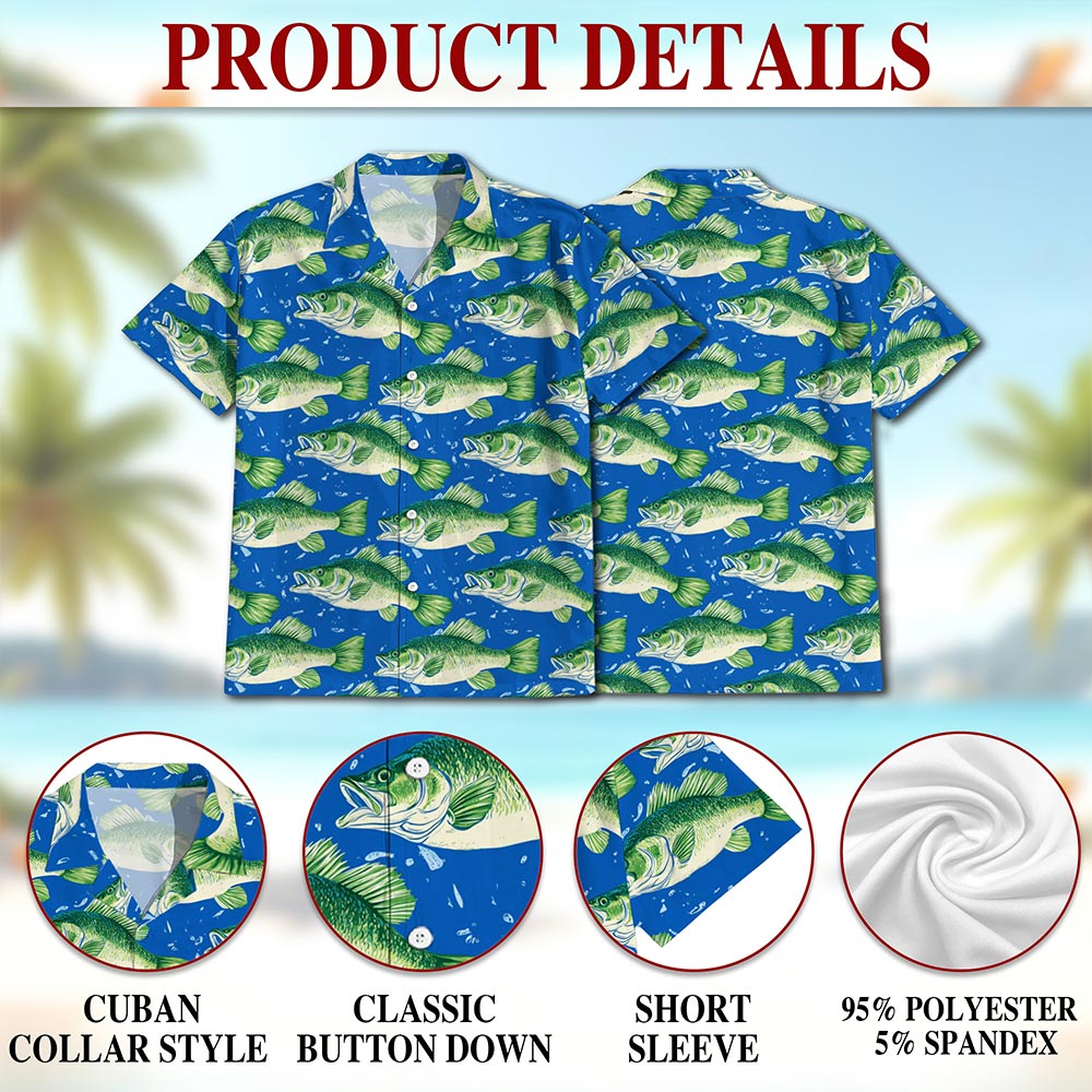 Bass Fish Pattern Hawaiian Shirt for Men, Button Down Aloha Shirt - Azhawaiian