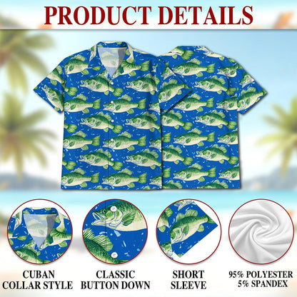 Bass Fish Pattern Hawaiian Shirt for Men, Button Down Aloha Shirt - Azhawaiian