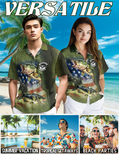 Bass Fishing Us Flag Hawaiian Shirt for Men, Button Down Aloha Shirt - Azhawaiian
