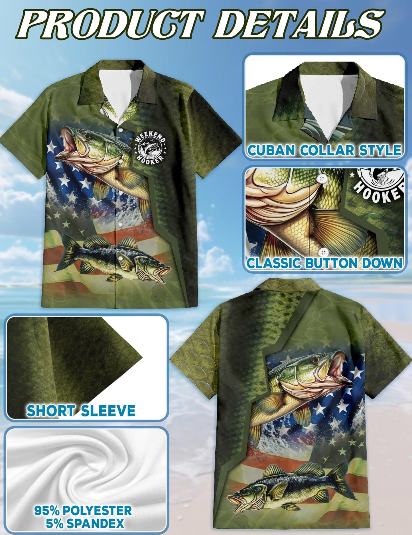 Bass Fishing Us Flag Hawaiian Shirt for Men, Button Down Aloha Shirt - Azhawaiian