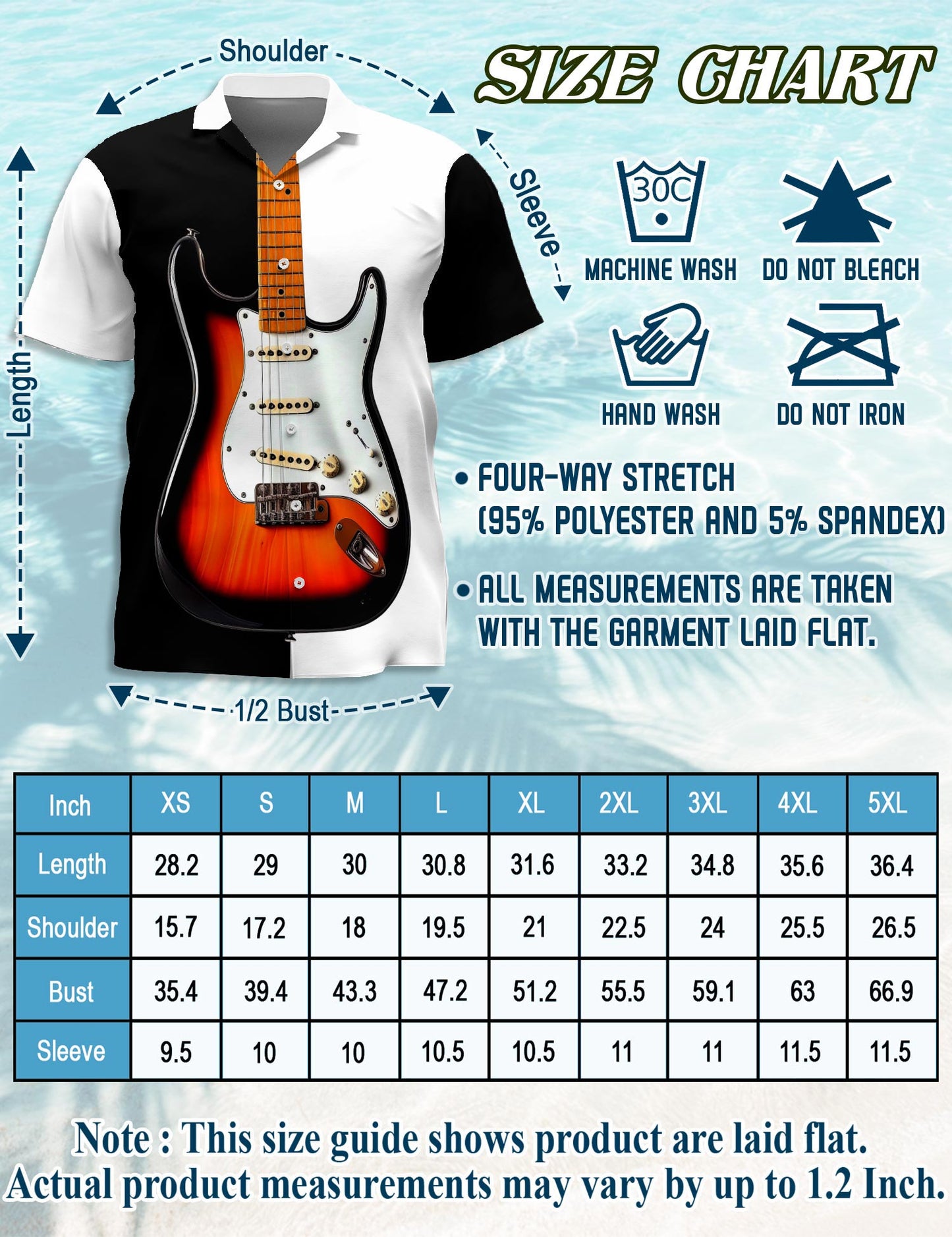 Bass Guitar Black & White Hawaiian Shirt for Men, Button Down Aloha Shirt - Azhawaiian