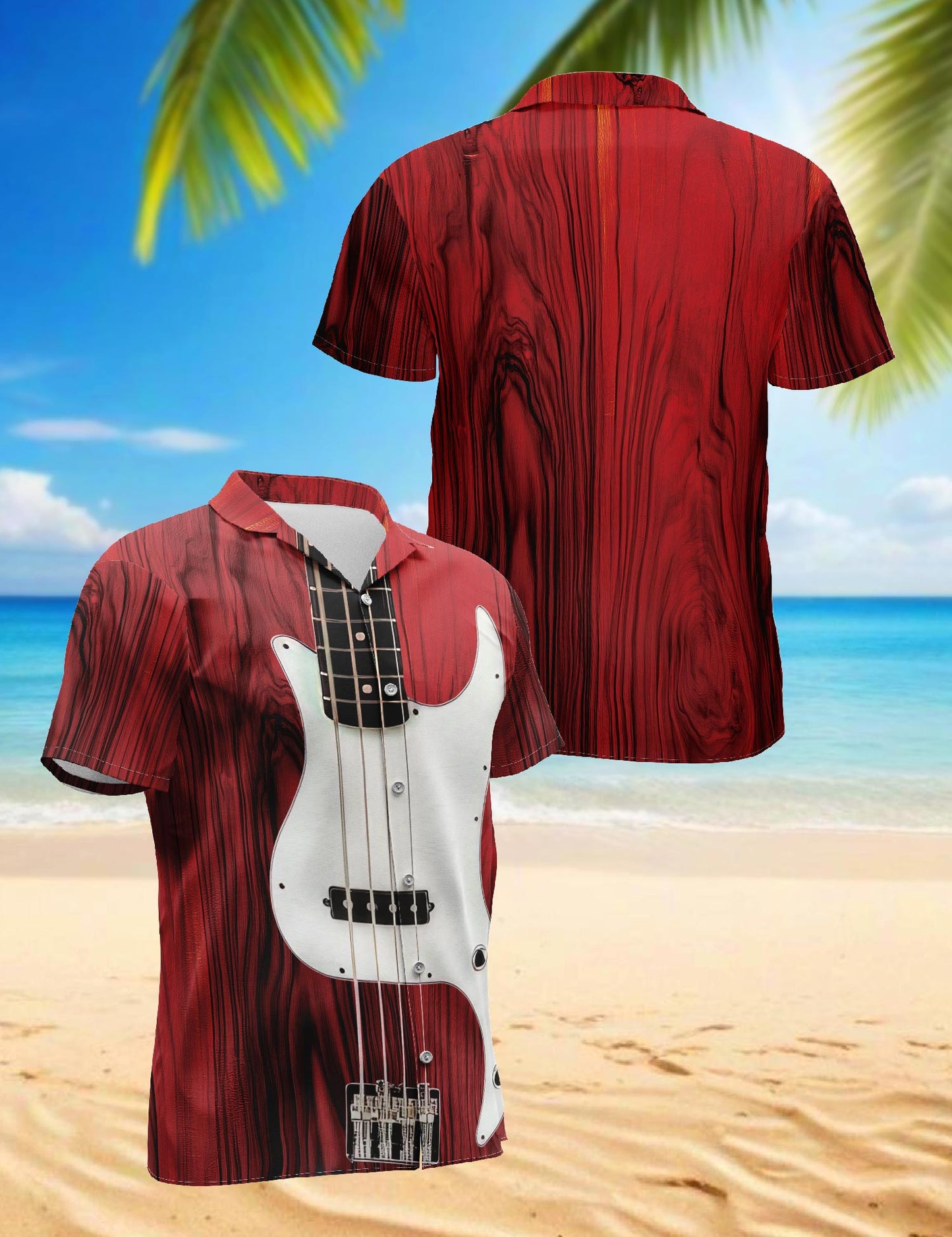 Bass Guitar Hawaiian Shirt for Men, Button Down Aloha Shirt - Azhawaiian