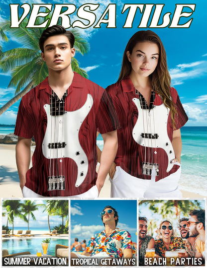 Bass Guitar Hawaiian Shirt for Men, Button Down Aloha Shirt - Azhawaiian