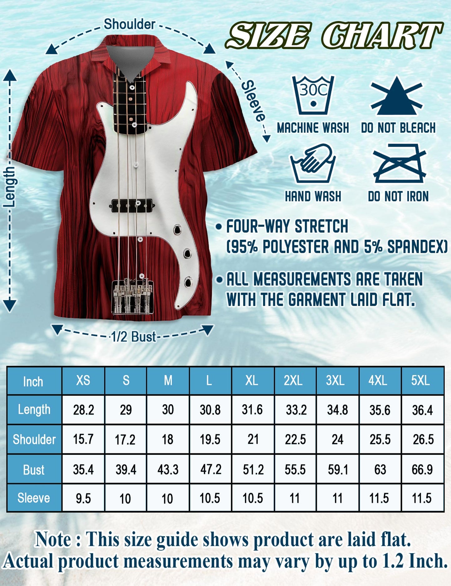 Bass Guitar Hawaiian Shirt for Men, Button Down Aloha Shirt - Azhawaiian