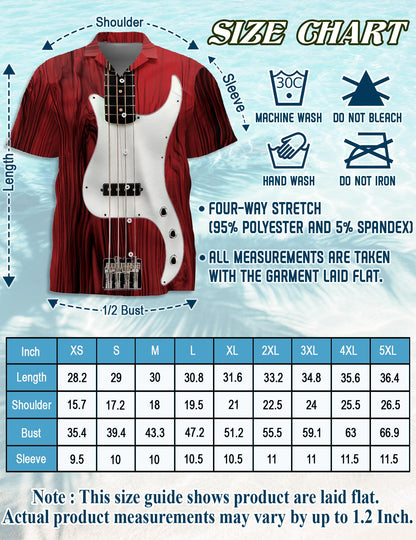 Bass Guitar Hawaiian Shirt for Men, Button Down Aloha Shirt - Azhawaiian