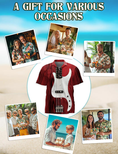 Bass Guitar Hawaiian Shirt for Men, Button Down Aloha Shirt - Azhawaiian