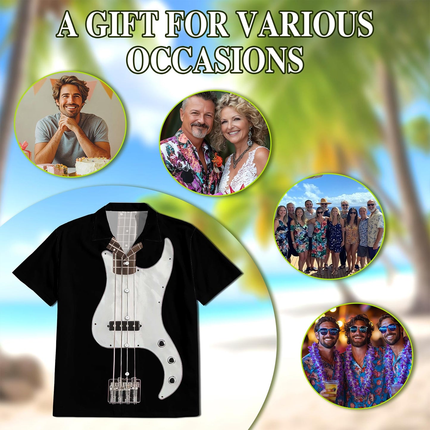 Bass Guitar Hawaiian Shirt for Men, Button Down Aloha Shirt - Azhawaiian