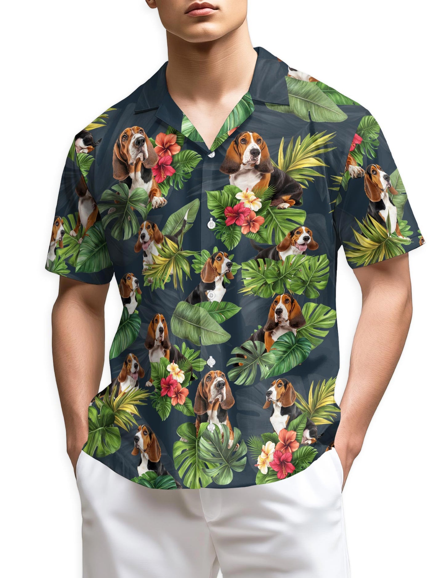 Azhawaiian Basset Hound Hawaiian Shirt for Men