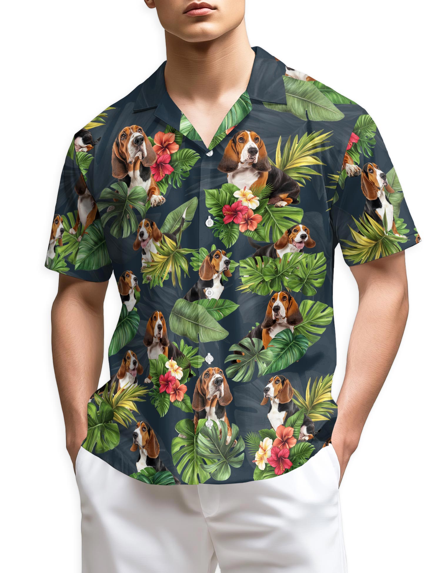 Azhawaiian Basset Hound Hawaiian Shirt for Men