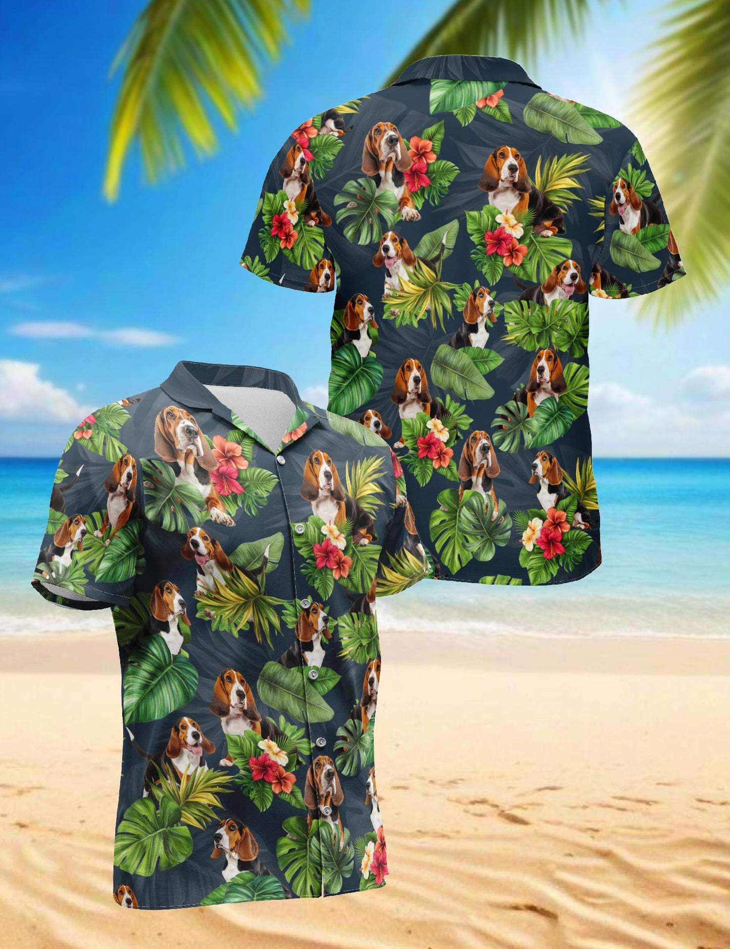 Basset Hound Hawaiian Shirt for Men, Button Down Aloha Shirt - Azhawaiian
