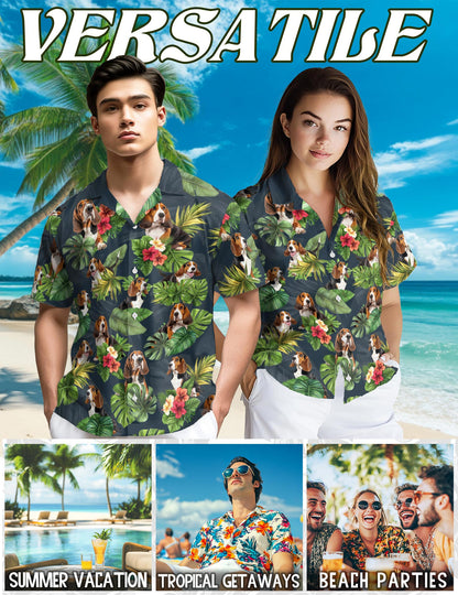 Basset Hound Hawaiian Shirt for Men, Button Down Aloha Shirt - Azhawaiian