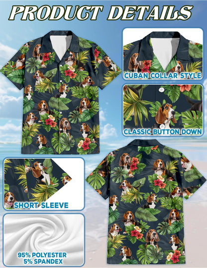Basset Hound Hawaiian Shirt for Men, Button Down Aloha Shirt - Azhawaiian