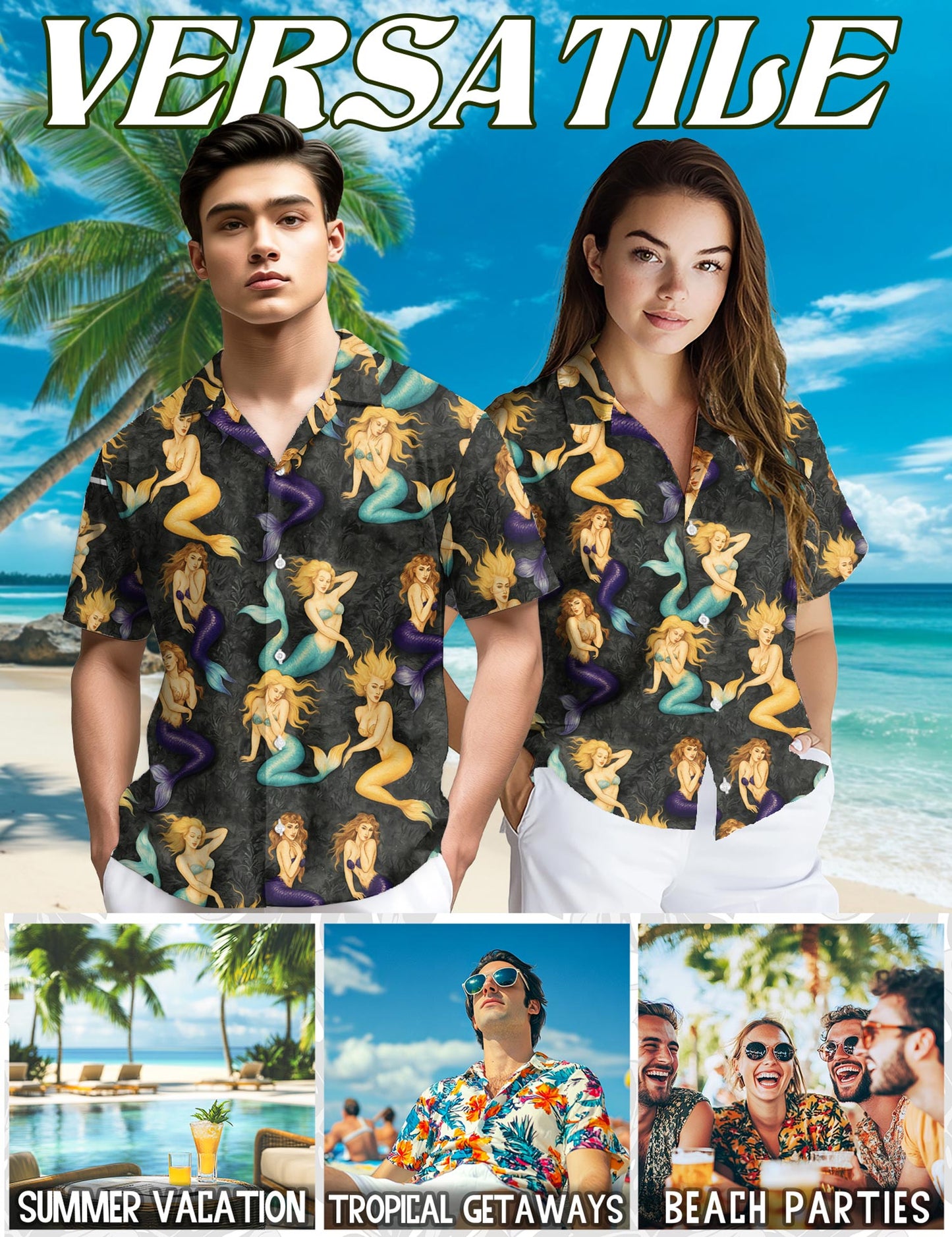 Beautiful Mermaid Hawaiian Shirt for Men, Button Down Aloha Shirt - Azhawaiian