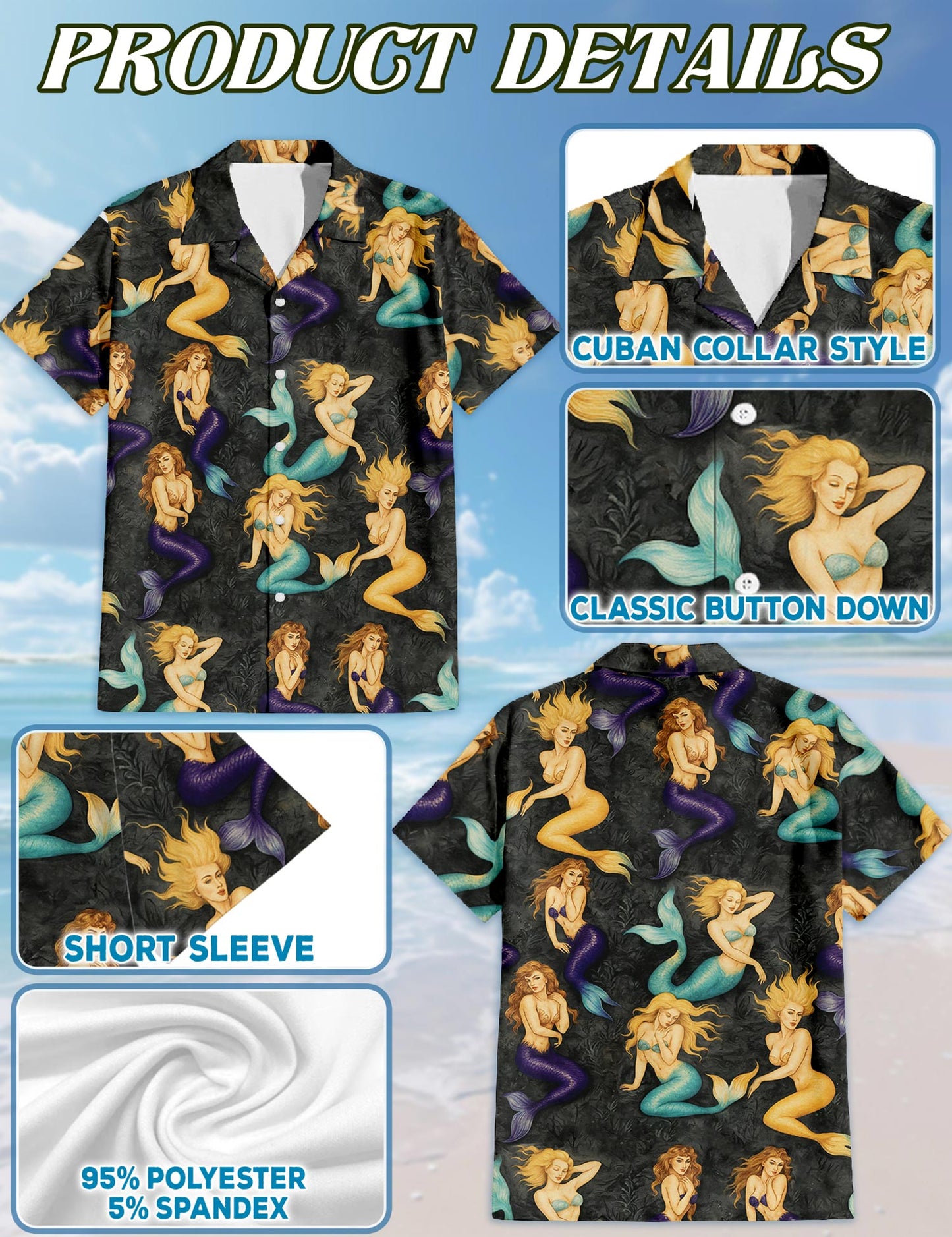 Beautiful Mermaid Hawaiian Shirt for Men, Button Down Aloha Shirt - Azhawaiian
