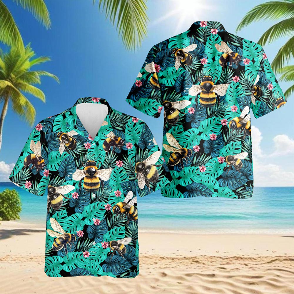 Bee Hawaiian Shirt for Men, Button Down Aloha Shirt - Azhawaiian