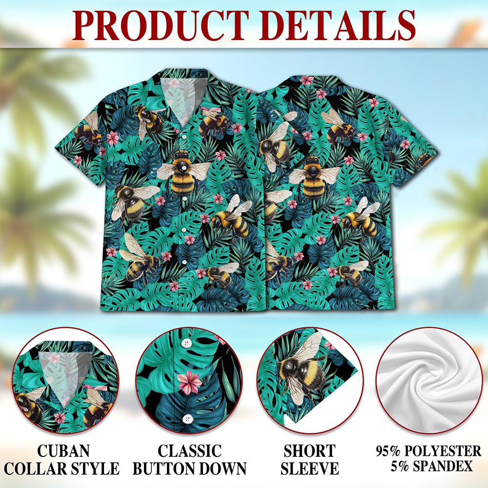 Bee Hawaiian Shirt for Men, Button Down Aloha Shirt - Azhawaiian