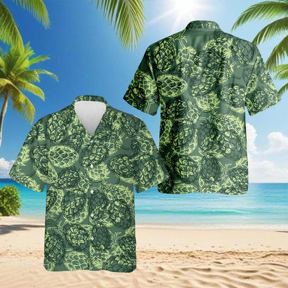 Beer Hops Seamless Hawaiian Shirt for Men, Button Down Aloha Shirt - Azhawaiian