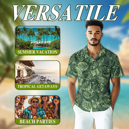 Beer Hops Seamless Hawaiian Shirt for Men, Button Down Aloha Shirt - Azhawaiian