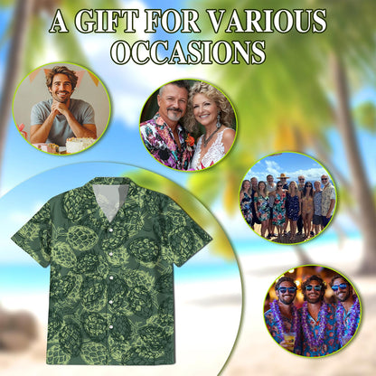 Beer Hops Seamless Hawaiian Shirt for Men, Button Down Aloha Shirt - Azhawaiian