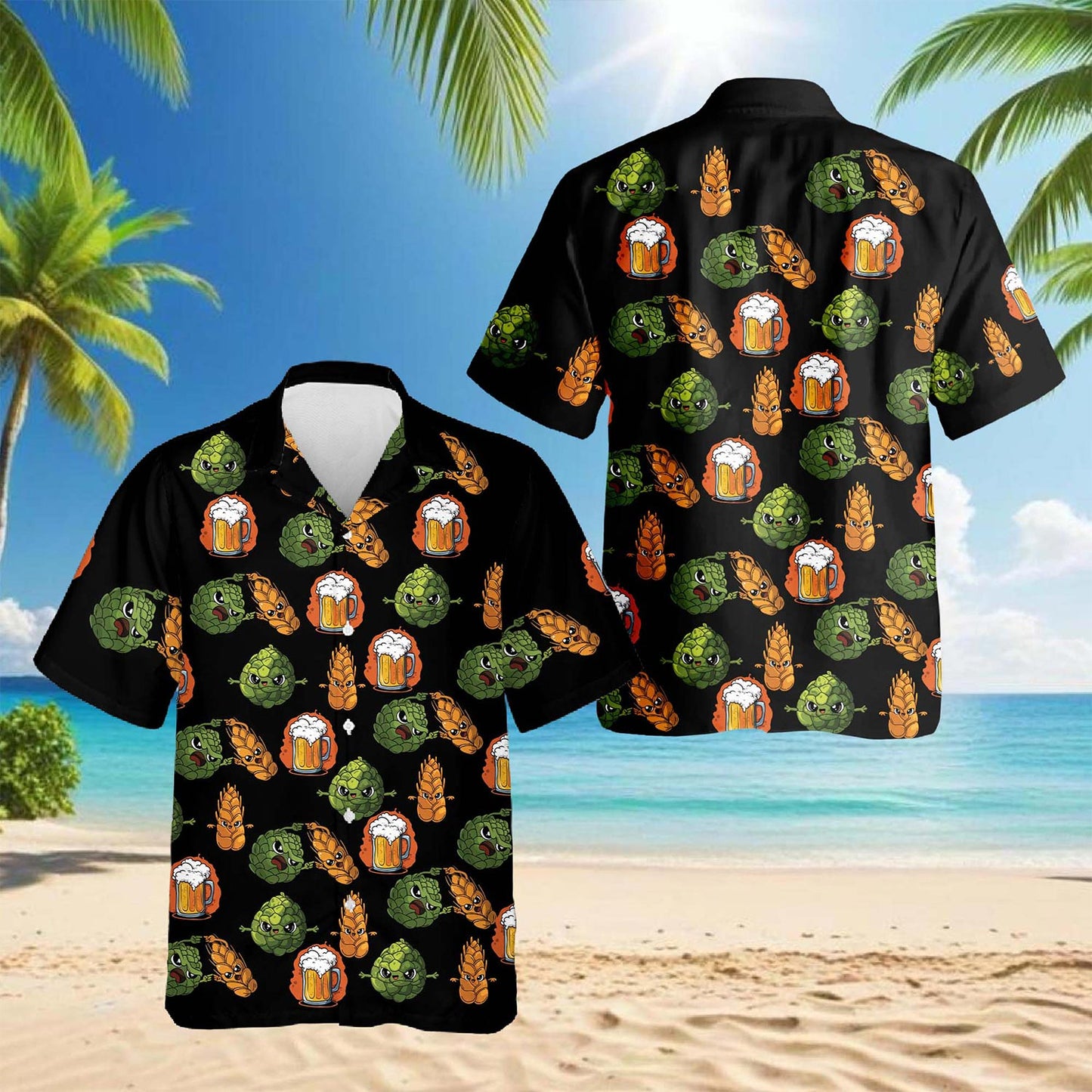 Beer Hops and Barley Hawaiian Shirt for Men, Button Down Aloha Shirt - Azhawaiian