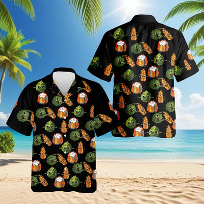 Beer Hops and Barley Hawaiian Shirt for Men, Button Down Aloha Shirt - Azhawaiian