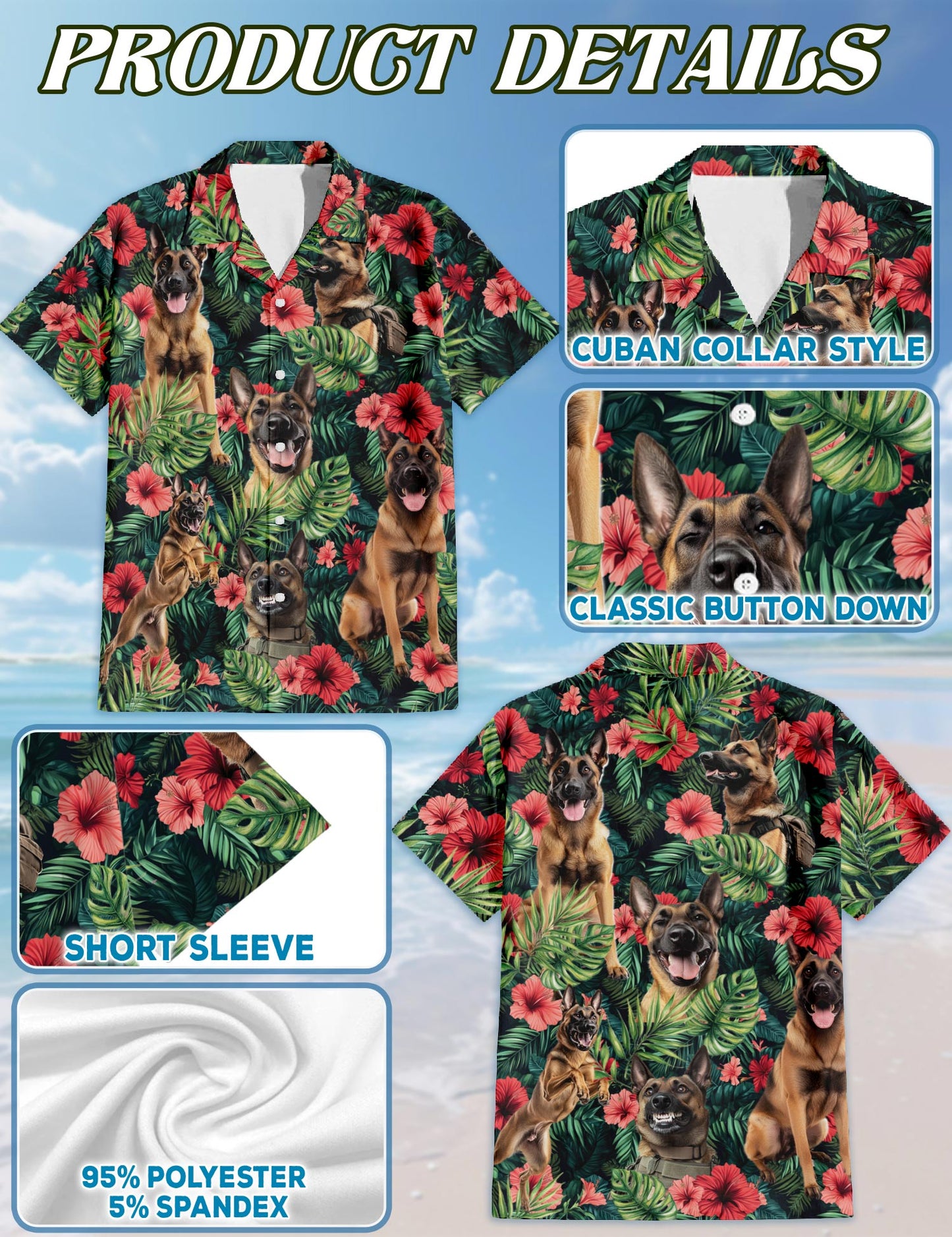 Belgian Malinois Hawaiian Shirt for Men, Button Down Aloha Shirt - Azhawaiian