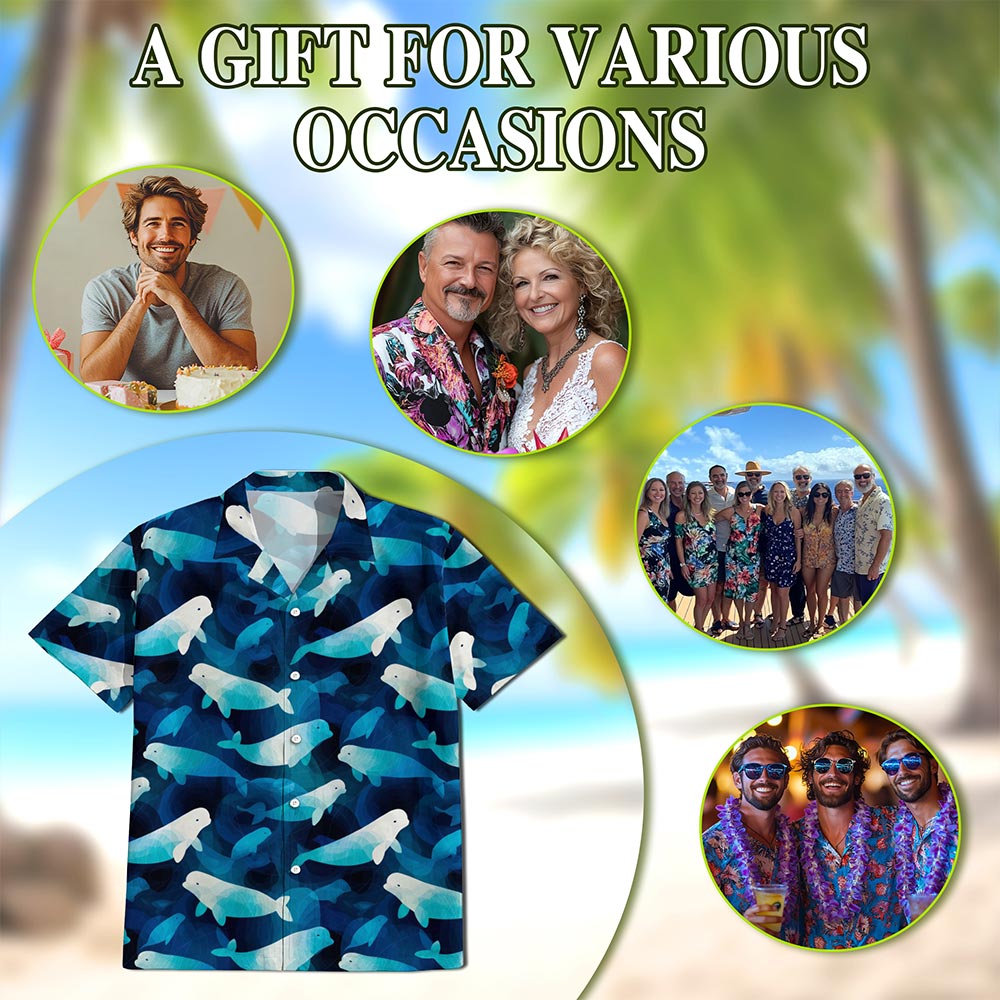 Beluga Whales Hawaiian Shirt for Men, Button Down Aloha Shirt - Azhawaiian