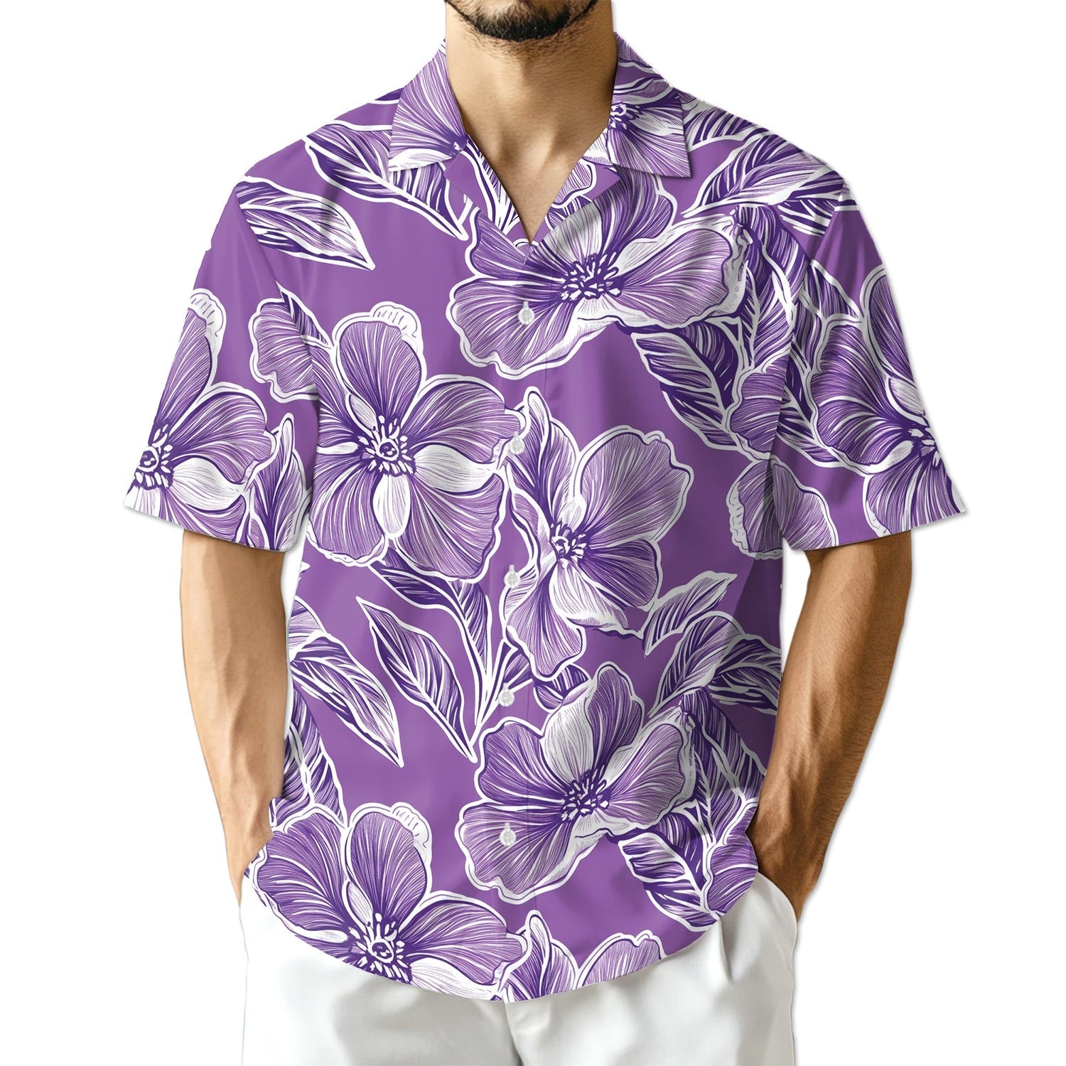Azhawaiian Big Hibiscus Purple Hawaiian Shirt for Men