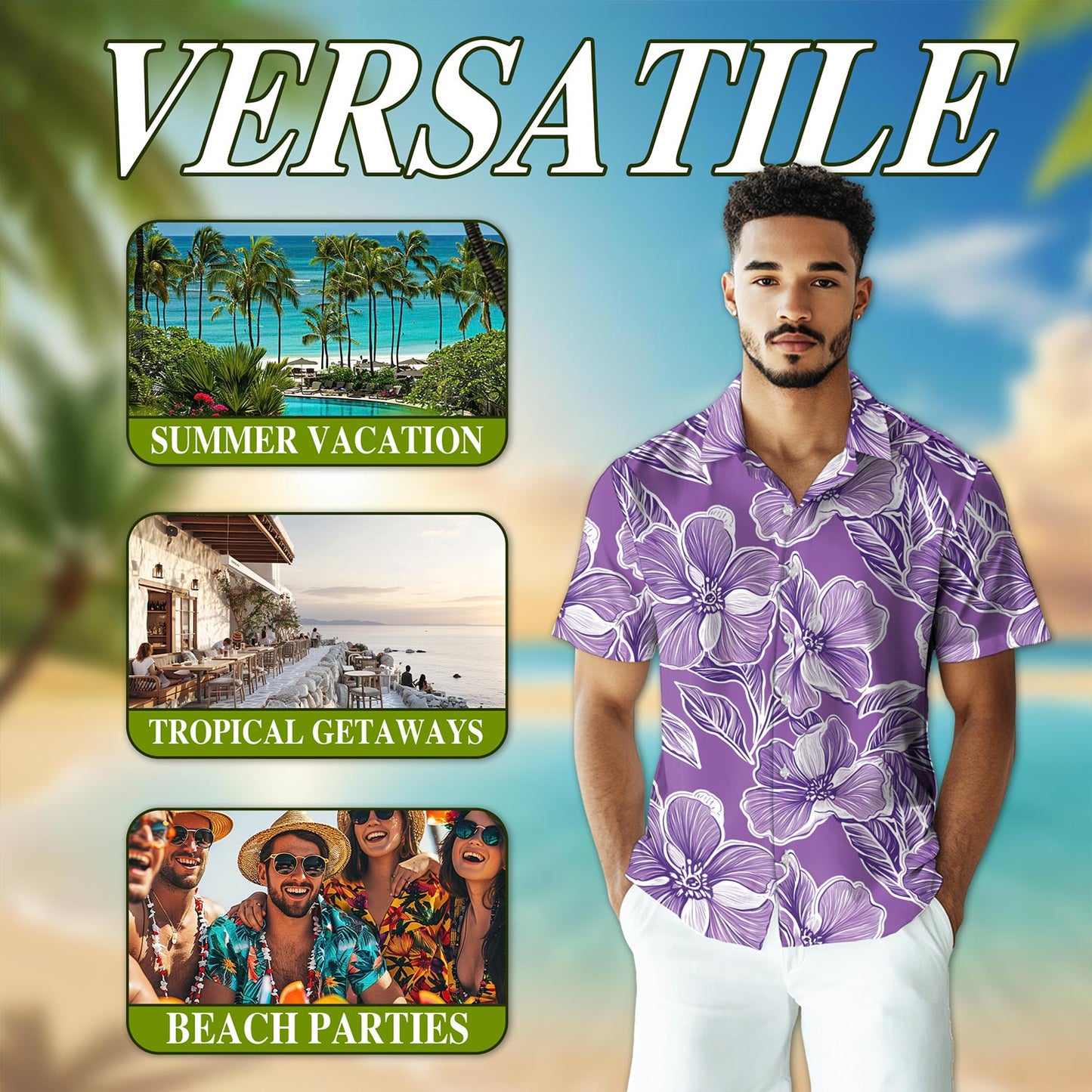 Big Hibiscus Purple Hawaiian Shirt for Men, Button Down Aloha Shirt - Azhawaiian