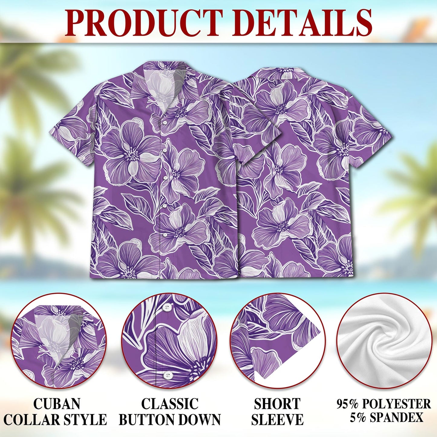 Big Hibiscus Purple Hawaiian Shirt for Men, Button Down Aloha Shirt - Azhawaiian