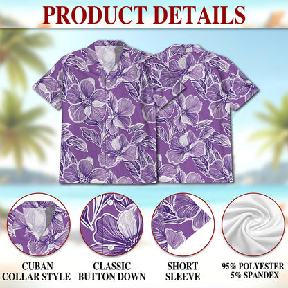 Big Hibiscus Purple Hawaiian Shirt for Men, Button Down Aloha Shirt - Azhawaiian