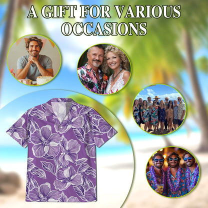 Big Hibiscus Purple Hawaiian Shirt for Men, Button Down Aloha Shirt - Azhawaiian