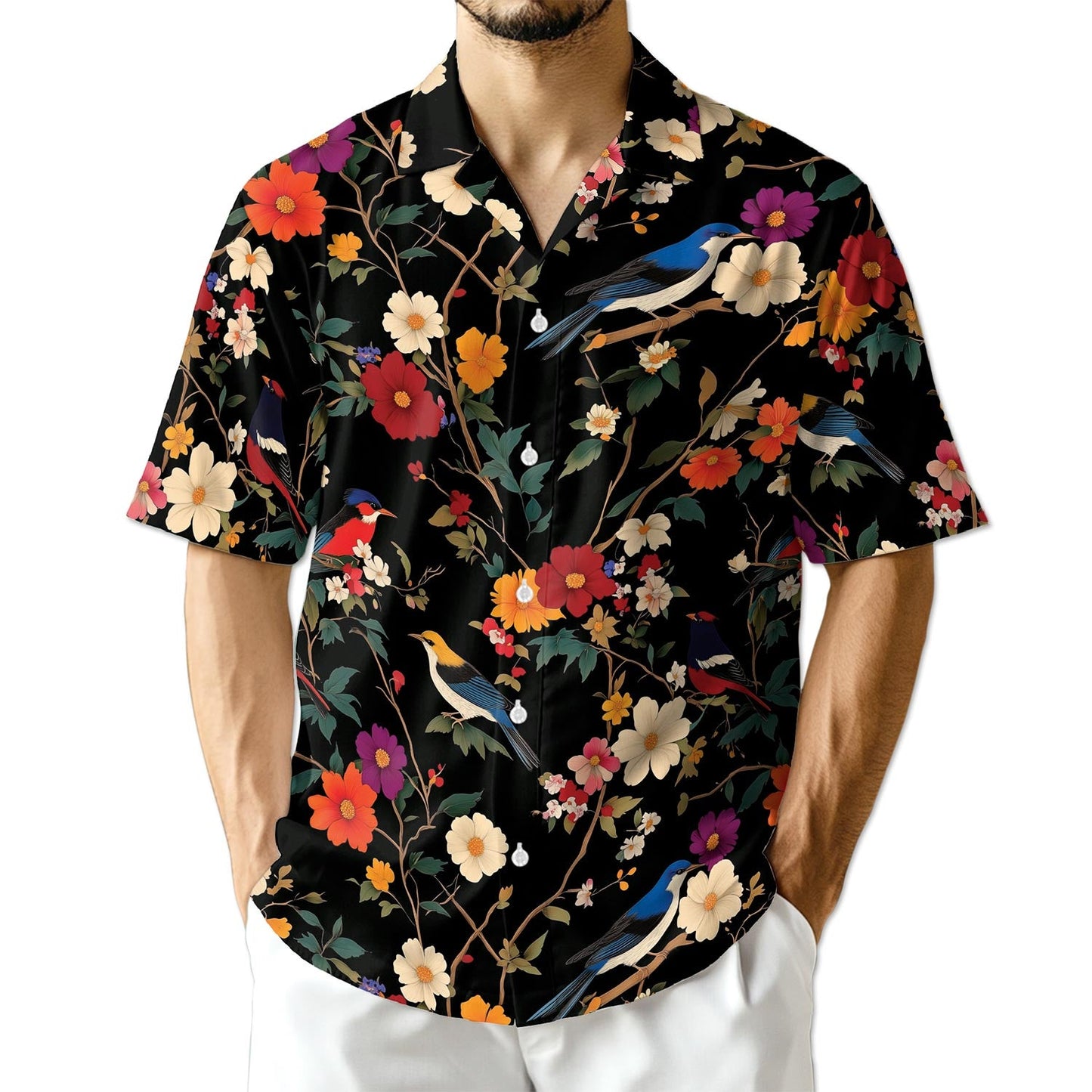 Azhawaiian Bird Flower Hawaiian Shirt for Men