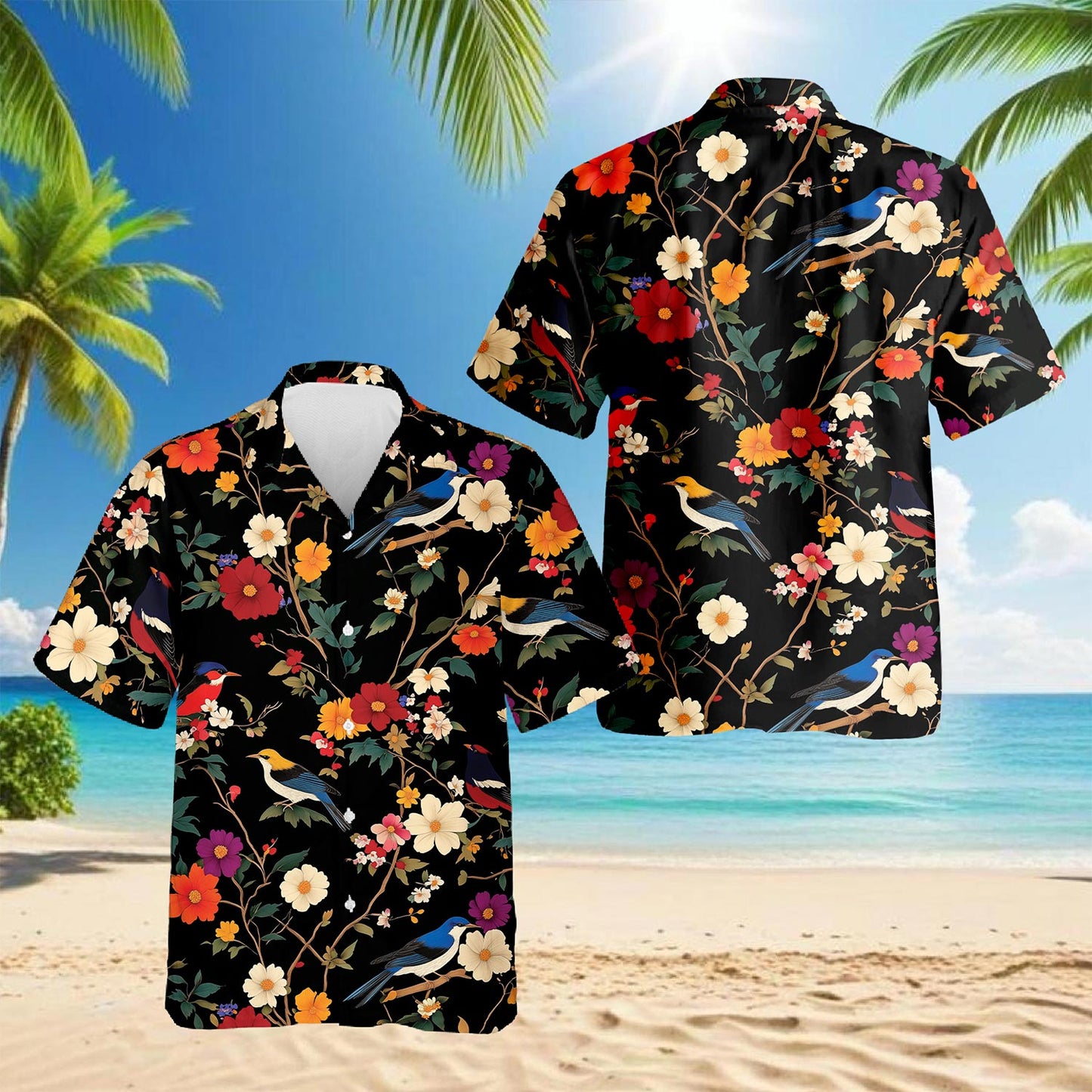 Bird Flower Hawaiian Shirt for Men, Button Down Aloha Shirt - Azhawaiian