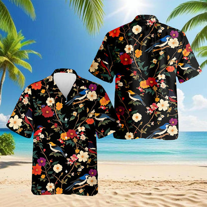 Bird Flower Hawaiian Shirt for Men, Button Down Aloha Shirt - Azhawaiian