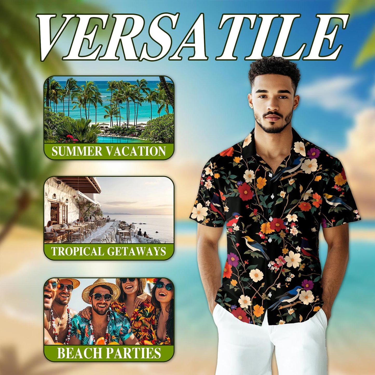 Bird Flower Hawaiian Shirt for Men, Button Down Aloha Shirt - Azhawaiian
