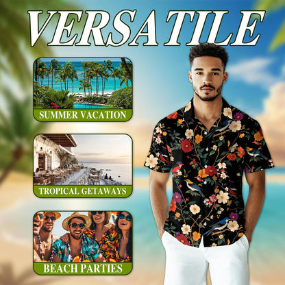 Bird Flower Hawaiian Shirt for Men, Button Down Aloha Shirt - Azhawaiian