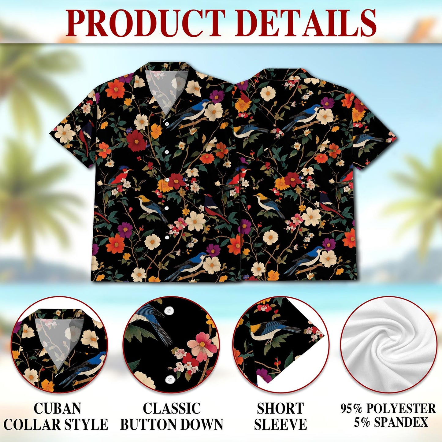 Bird Flower Hawaiian Shirt for Men, Button Down Aloha Shirt - Azhawaiian