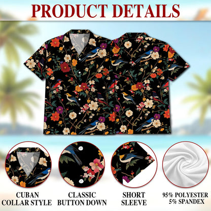 Bird Flower Hawaiian Shirt for Men, Button Down Aloha Shirt - Azhawaiian