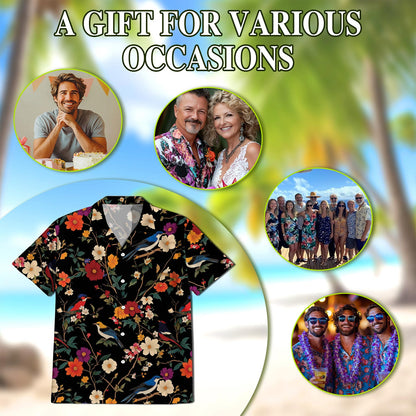 Bird Flower Hawaiian Shirt for Men, Button Down Aloha Shirt - Azhawaiian