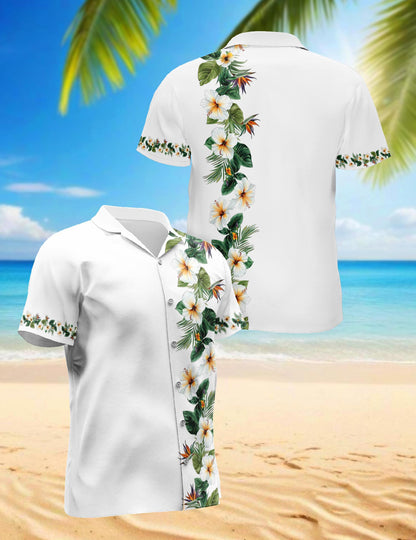 Bird of Paradise and Hibiscus Hawaiian Shirt for Men, Button Down Aloha Shirt - Azhawaiian